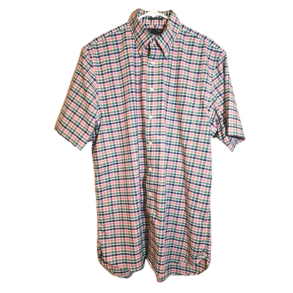 Land's End Men's Button Up Dress Shirt, Size 16.5 , Pink Plaid, XL, Big & Tall
